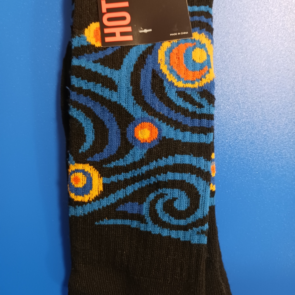 Hot Sox Men's Black and Blue Patterned Socks